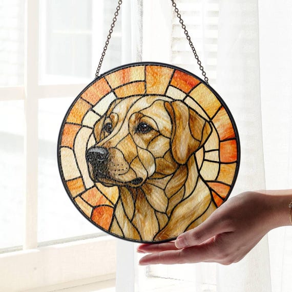 Labrador Stained Glass Suncatcher: Yellow Labrador Dog Light Catcher Home Decor