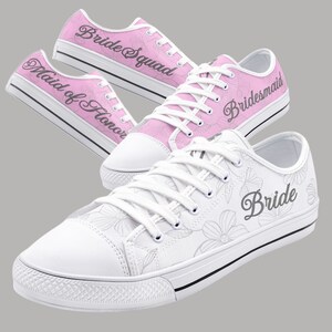 Bride Bridesmaid Matching Custom Shoes, Bachelorette Shoes Personalized Wedding Sneakers Low Top Canvas Shoes Custom Bachelorette Party Gift