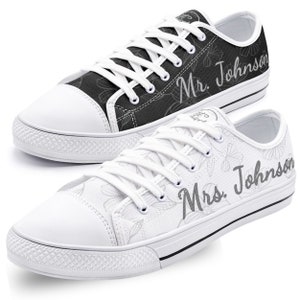Wedding Sneakers Bride and Groom Matching Shoes, Bride Sneakers Mr Mrs Personalized Bridal Shoes Unisex Husband and Wife Matching Sneakers