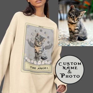 Aangepaste huisdier sweatshirt, gepersonaliseerde huisdier trui, aangepaste kat foto tarot kaart hond, aangepaste huisdier gif aangepaste hond bemanning hals kat tarot kaart aangepaste