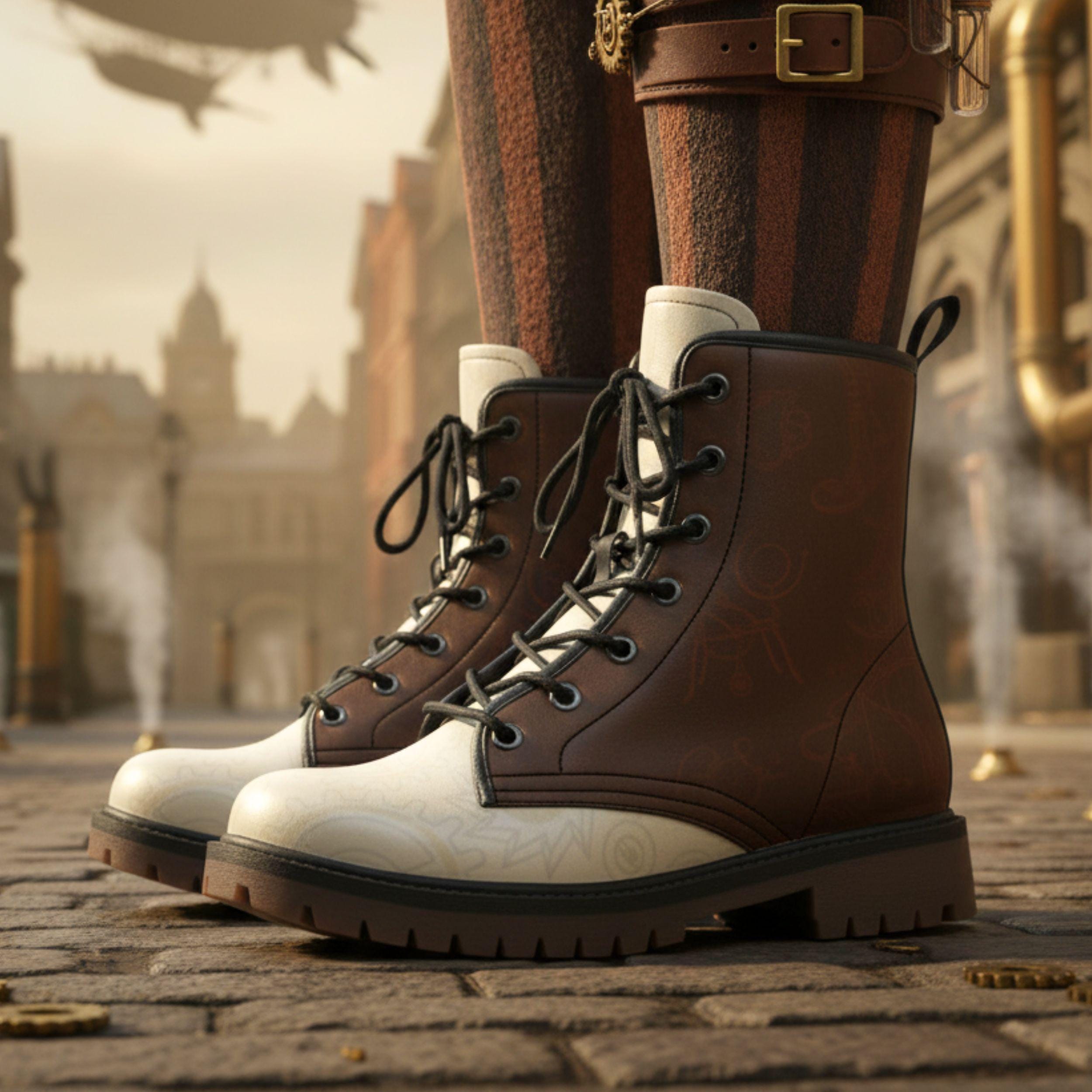Steampunk Combat Boots Stylish Steampunk Boots Brown Vegan Leather Combat Boots New Zealand