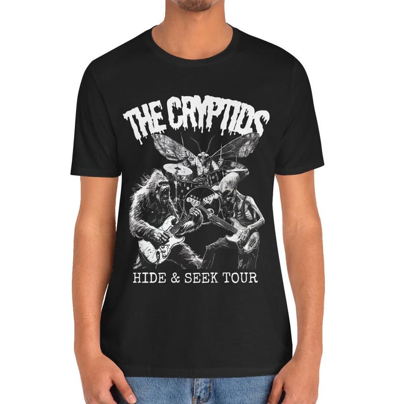 Cryptid Shirt, The Cryptids Hide and Seek Tour T-Shirt, Bigfoot Mothman UFO T-shirt Funny Alien TShirt Sasquatch Cryptozoology Rock & Roll image 6