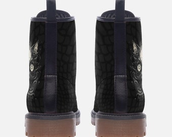 Black Cat Boots Witchy Cat Vegan Leather Combat Boots Witchy Boots