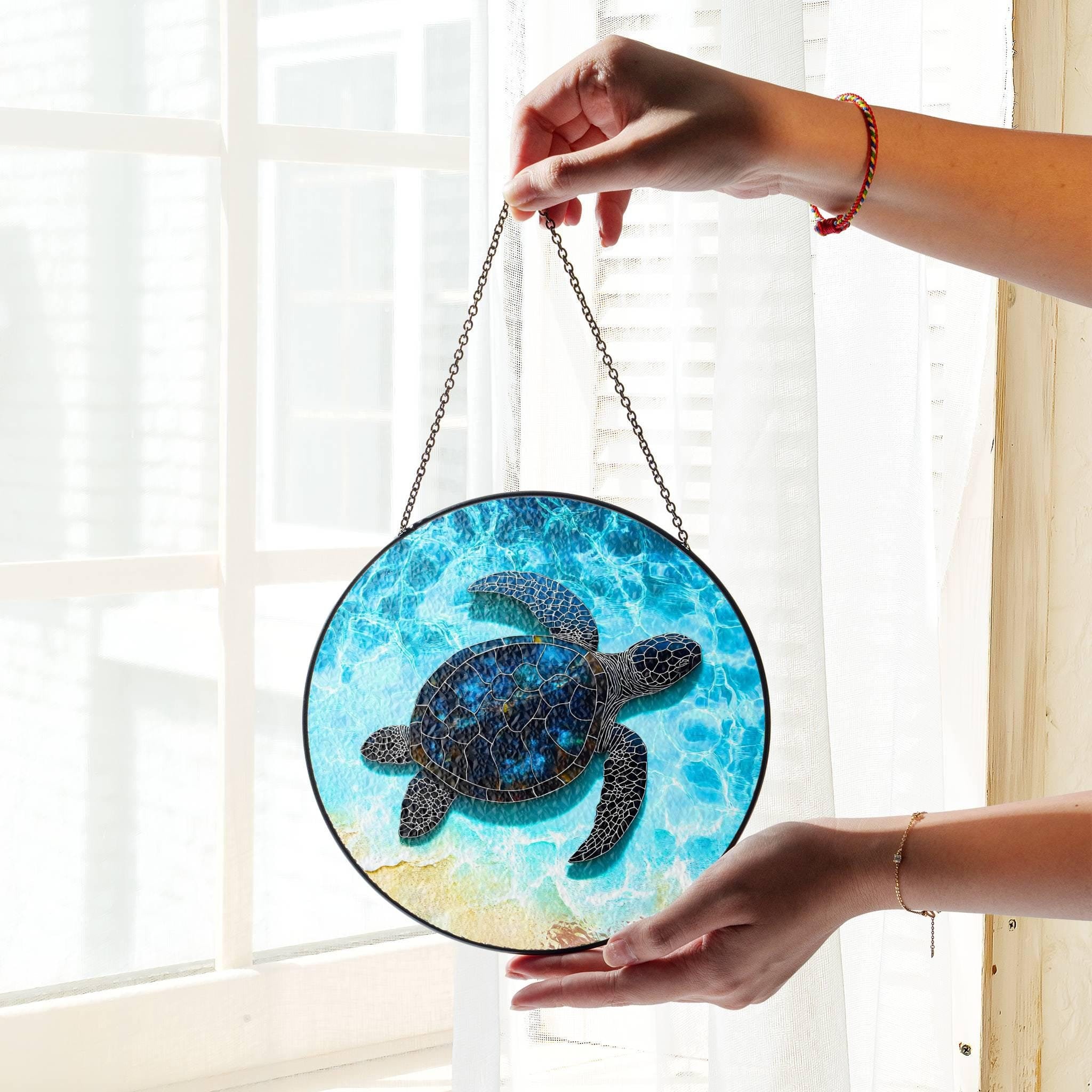 Meeresschildkröten Sonnenfänger Aus Buntglas – Fenster- & Wanddekoration Für Innen & Außen, Ca. 15 Cm