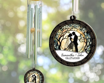 Personalized Wedding Wind Chime Suncatcher: Custom Names & Date