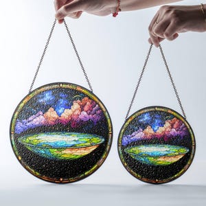 Flat Earth Suncatcher Faux Stained Glass: Conspiracy Theory Window Hanging image 7