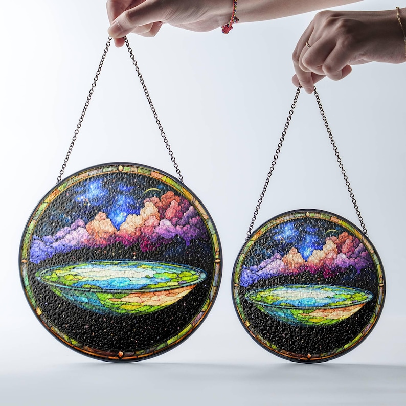 Flat Earth Suncatcher Faux Stained Glass: Conspiracy Theory Window Hanging image 7