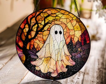 Halloween Ghost Stained Glass Sun Catcher: Window Decoration