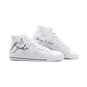 Custom Bride Shoes, Custom Wedding Shoes for Bride Sneakers Unisex High Top Canvas Shoes Personalized Bridal Shoes