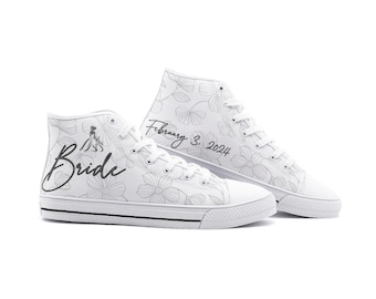 Anpassade brudskor, Anpassade bröllopsskor för brud Sneakers Unisex höga tygskor Personliga brudskor