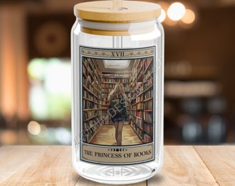 Princess of Books Tarot Card Glass Tumbler - Book Lover Gift
