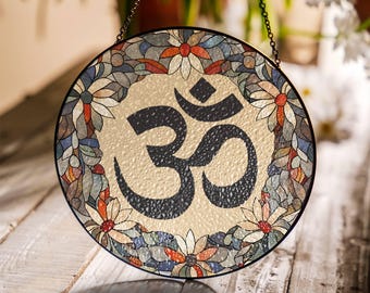 Om Stained Glass Suncatcher: Ohm Yoga Home Decor