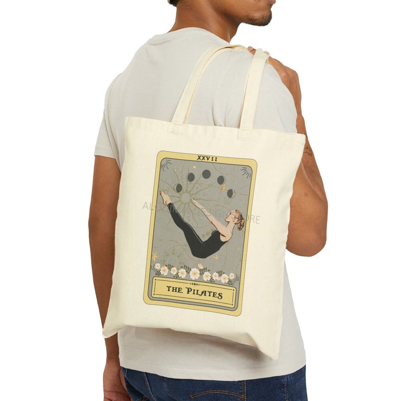 Pilates Tote Bag, The Pilates Tarot Card Tote Bag, Pilates Lover Gifts Pilate Poses Canvas Bag Pilates Totebag 15" x 16" image 2