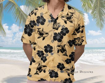 Orca Hawaiian Shirt: Ocean Life Button-Down Beach Shirt