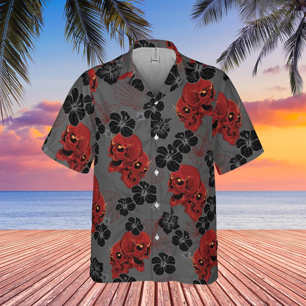 Skull Hawaiian Shirt: Screaming Skeleton Hibiscus Flower Print - Etsy
