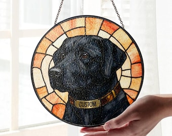 Personalized Labrador Stained Glass Suncatcher: Custom Name Labrador Dog Light Catcher Home Decor