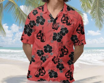 Boxing Hawaiian Shirt: Boxer Gloves Floral Print, Short Sleeve