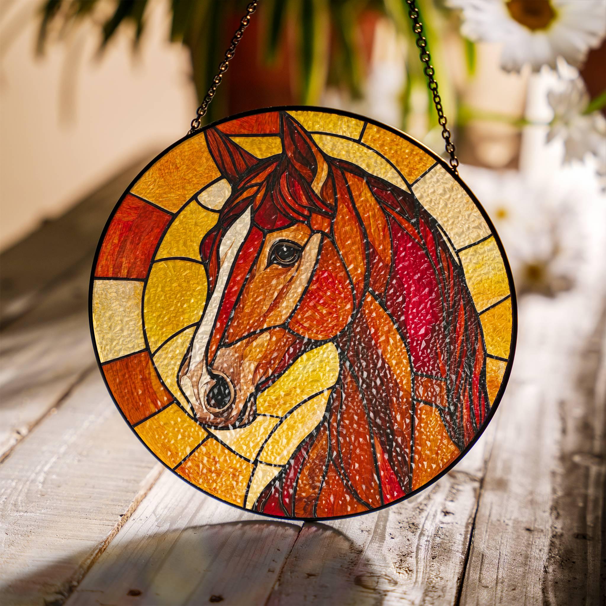 馬のステンドグラスのサンキャッチャー：窓飾り、馬年 - Etsy 日本