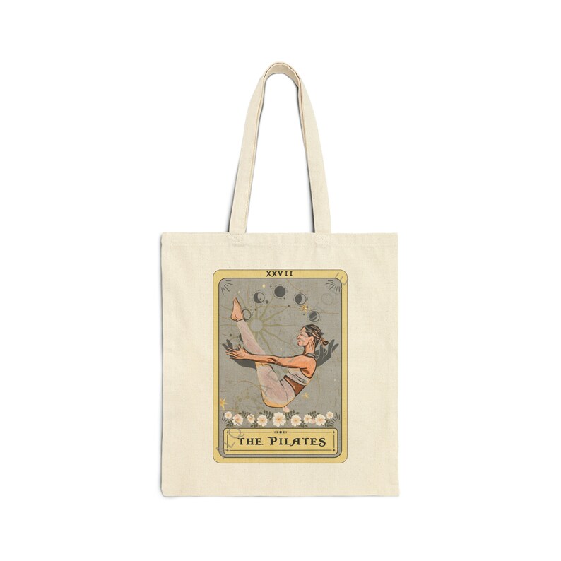 Pilates Tote Bag, The Pilates Tarot Card Tote Bag, Pilates Lover Gifts Pilate Canvas Bag Pilates Pose Totebag Natural