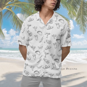 Mexican Food Hawaiian Shirt: Taco Cactus Print Button-Down