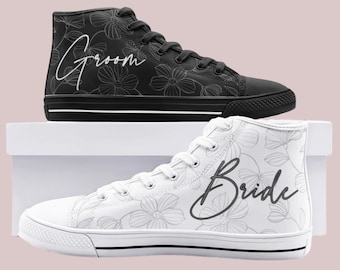 Bride Groom Matching Custom Shoes Wedding Shoes, Bride Sneakers Personalized Wedding Shoes for Bride and Groom Matching High Top Sneakers