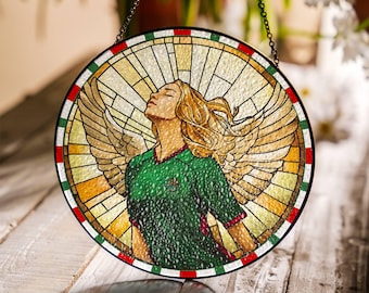 Vlag Mexico Kleuren Gebrandschilderd glas Suncatcher: Mexicaanse jersey beschermengel