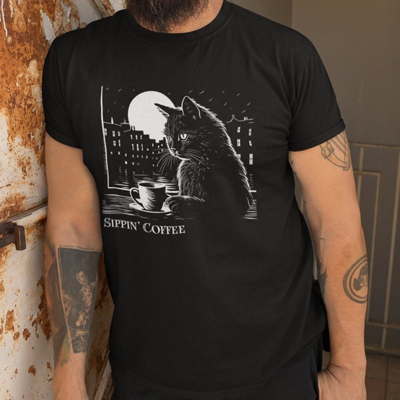 Cat coffee shirt sale