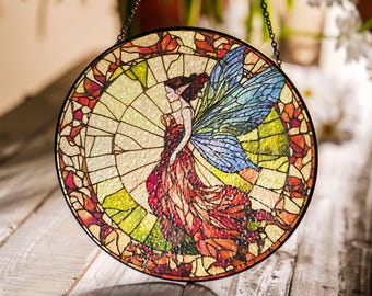 Fairy Stained Glass Sun Catcher: Enchanted Forest Window Hanging