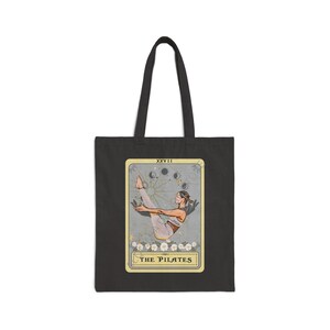 Pilates Tote Bag, The Pilates Tarot Card Tote Bag, Pilates Lover Gifts Pilate Canvas Bag Pilates Pose Totebag Black