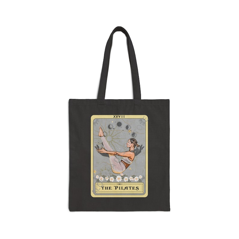 Pilates Tote Bag, The Pilates Tarot Card Tote Bag, Pilates Lover Gifts Pilate Canvas Bag Pilates Pose Totebag Black