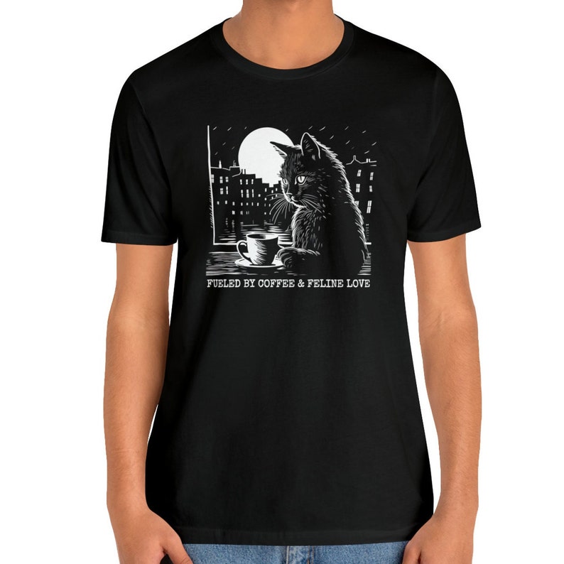 Coffee Cat Shirt, Black Cat Coffee Lover Tshirt Cat Shirt image 6