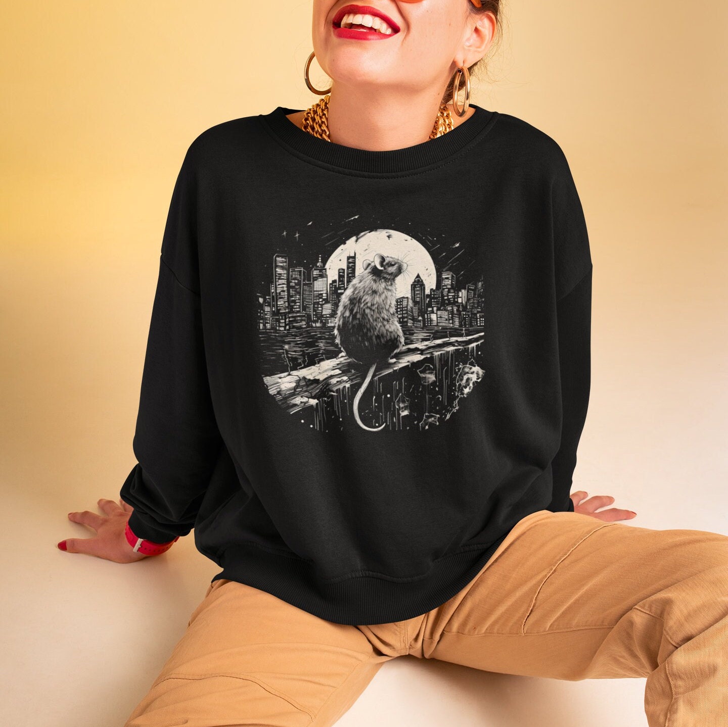 【冬バーゲン★特別送料無料！】 Rat Sweatshirt, City Rat Sweatshirt Rat Lover Gift Black Rat トップス