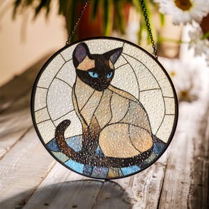 Siamese Cat Stained Glass Cat SunCatcher Light Catcher Window Hanging Cat Owner Gift Home Decoration Gifts for Cat Lover