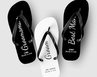 Gepersonaliseerde teenslippers voor bruidegom en bruidsjonkers - Aangepaste bruiloftsandalen met naam/datum getuige-matching