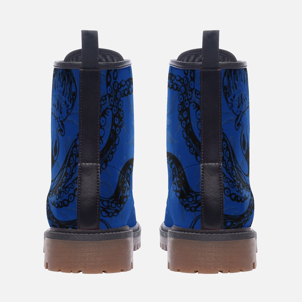 Octopus Boots Blue Vegan Leather Lace up Boots Gothic Boots  display picture 3