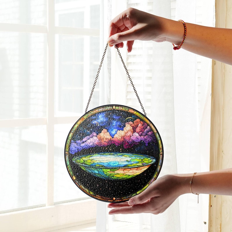 Flat Earth Suncatcher Faux Stained Glass: Conspiracy Theory Window Hanging image 6