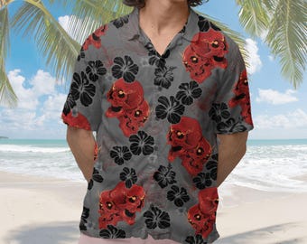 Hawaiiaans schedelshirt: schreeuwend skeletprint, korte mouw