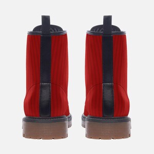 Red Combat Boots Red Stripped Vegan Leather Boots image 7