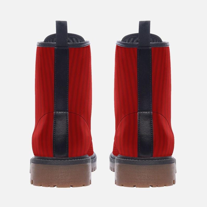 Red Combat Boots Red Stripped Vegan Leather Boots image 7