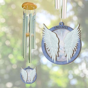 Personalized Memorial Wind Chime: Angel Wings Suncatcher, Remembrance Gift