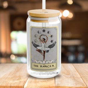 Vaso de cristal con forma de carta del tarot de bailarina, vaso con sorbete de 16 oz, vaso de baile de ballet con tapa, taza de cristal de bailarina