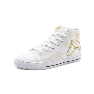 Personalized Bride Shoes, Custom Wedding Shoes for Bride Sneakers Unisex High Top Canvas Shoes Custom Bridal Shoes Custom Bride Shoes