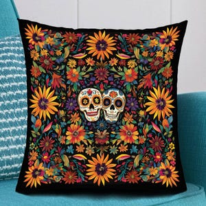 Sugar Skull Throw Pillow, Day of the Dead Pillow Home warming Gift Halloween Cushion