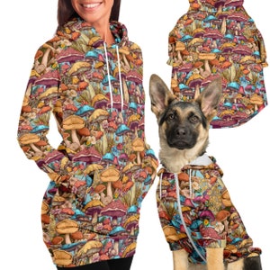 Dog Owner Matching Hoodie High Quality Mushroom Woman Dog Owner Matching Set Big Large Dog Sweatshirt Small Dog Clothes Matching Outfit