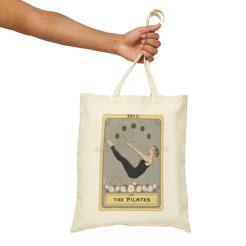 Pilates Tote Bag, The Pilates Tarot Card Tote Bag, Pilates Lover Gifts Pilate Poses Canvas Bag Pilates Totebag 15" x 16" image 6