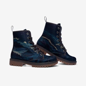 Whale Shark Blue Ocean Vegan Leather Combat Boots image 3