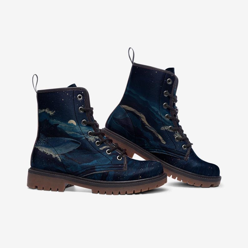 Whale Shark Blue Ocean Vegan Leather Combat Boots image 3