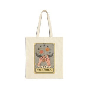 Knitting Tote Bag, The Knitter Tarot Card Tote Bag, Knitter Canvas Tote Bag Knitter Shopping Bag for Knitting Lover Natural