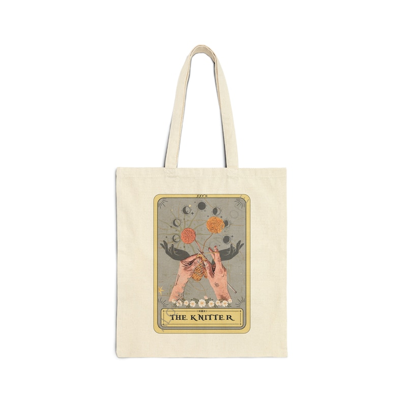Knitting Tote Bag, The Knitter Tarot Card Tote Bag, Knitter Canvas Tote Bag Knitter Shopping Bag for Knitting Lover Natural