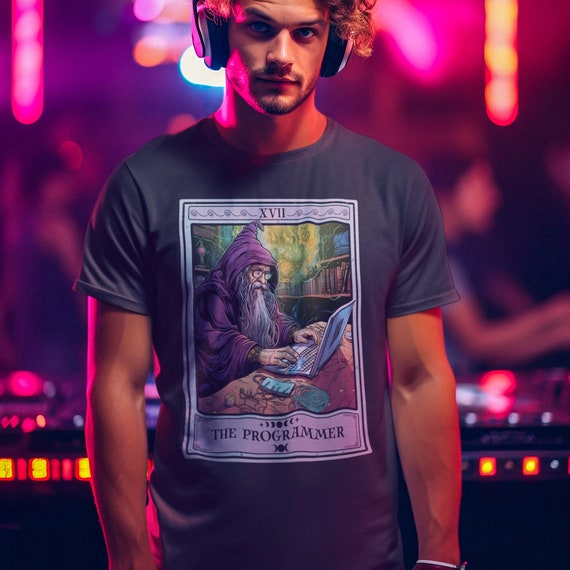 Programmer Shirt, The Programmer Tarot Card Shirt, Wizard Programmer Coder Shirt Computer Geek Software Engineer Gifts